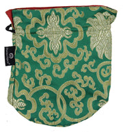 Tibetan Handmade Brocade Cloth Singing Bowl Storage Carrying Case Bag (Green) - DharmaObjects