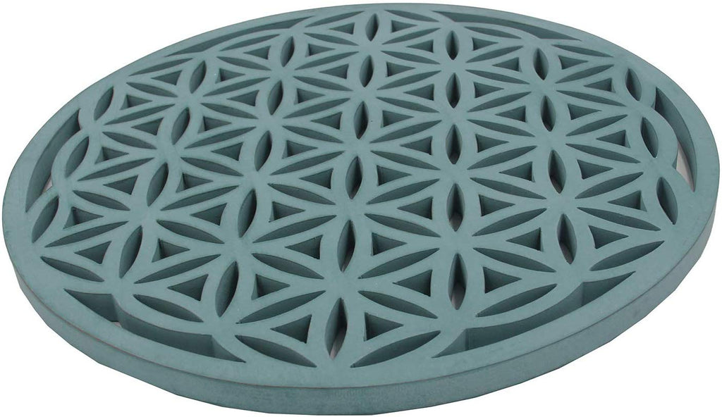 Large Flower of Life Sacred Geometry Positive Energy Handcrafted Wooden Wall Decor Hanging Art (Turquoise, 15.75 Inches) - DharmaObjects