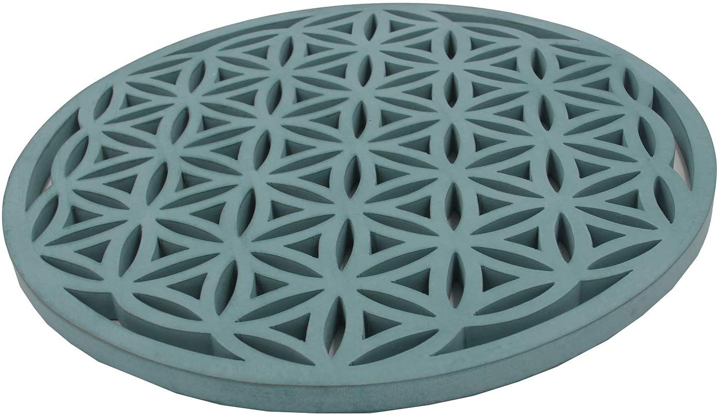 Large Flower of Life Sacred Geometry Positive Energy Handcrafted Wooden Wall Decor Hanging Art (Turquoise, 15.75 Inches) - DharmaObjects