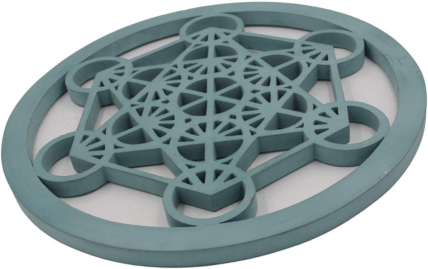 Large Metatron Cube Sacred Geometry Handcrafted Wooden Wall Decor (Turquoise, 15.75 Inches) - DharmaObjects