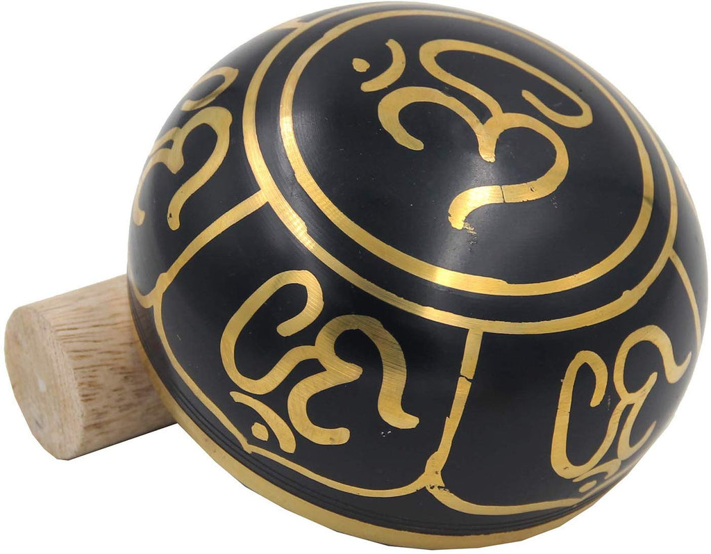 Tibetan OM Singing Bowl Set ~ With Mallet, Brocade Cushion & Carry Bag ~ For Meditation, Chakra Healing, Prayer, Yoga - DharmaObjects