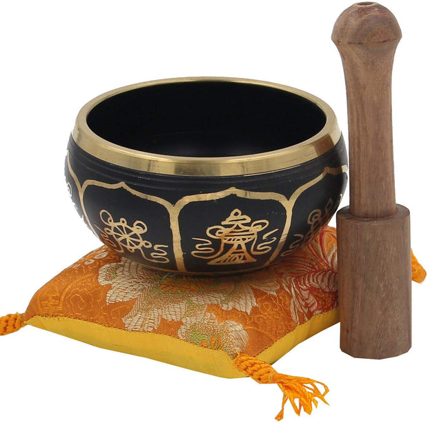 Gorgeous MEDITATION 8 Lucky Symbols Singing Bowl With Mallet - DharmaObjects