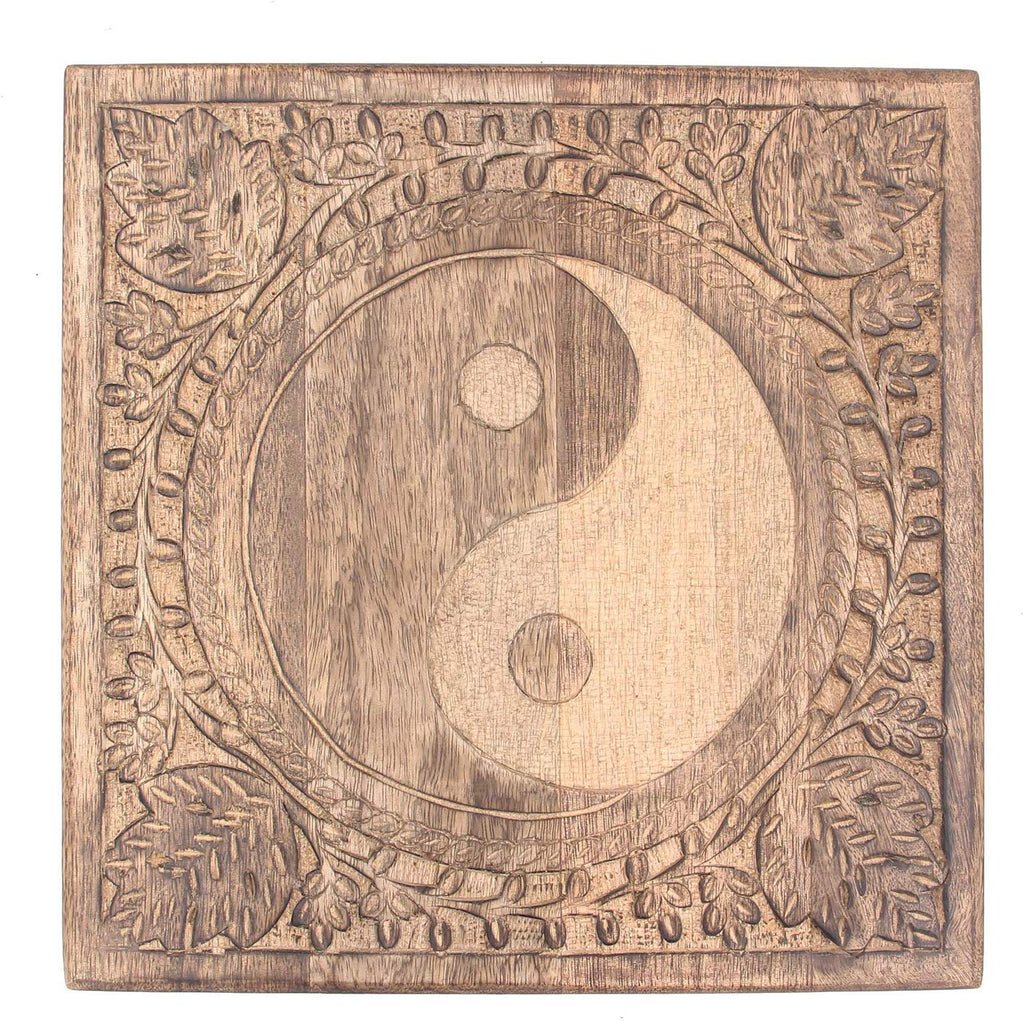Solid Mango Wood Hand Carved Prayer Puja Shrine Altar Meditation Table (Yin Yang) - DharmaObjects