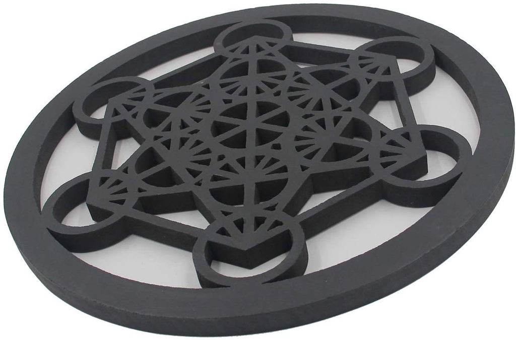 Large Metatron Cube Sacred Geometry Handcrafted Wooden Wall Decor Hanging Art (Black, 15.75 Inches) - DharmaObjects