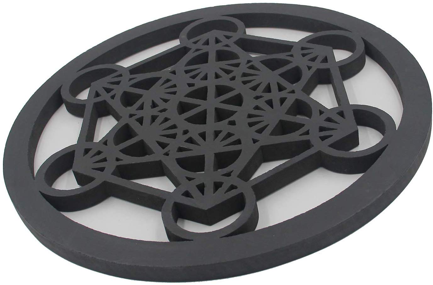 Large Metatron Cube Sacred Geometry Handcrafted Wooden Wall Decor Hanging Art (Black, 15.75 Inches) - DharmaObjects