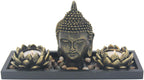 Zen Garden Buddha Head Lotus Tea Light Candle Holder Set Home Décor Gift - DharmaObjects