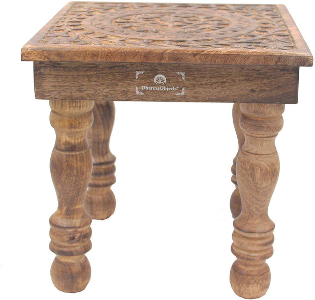 Solid Mango Wood Hand Carved Prayer Puja Shrine Altar Meditation Table (Tree of Life) - DharmaObjects