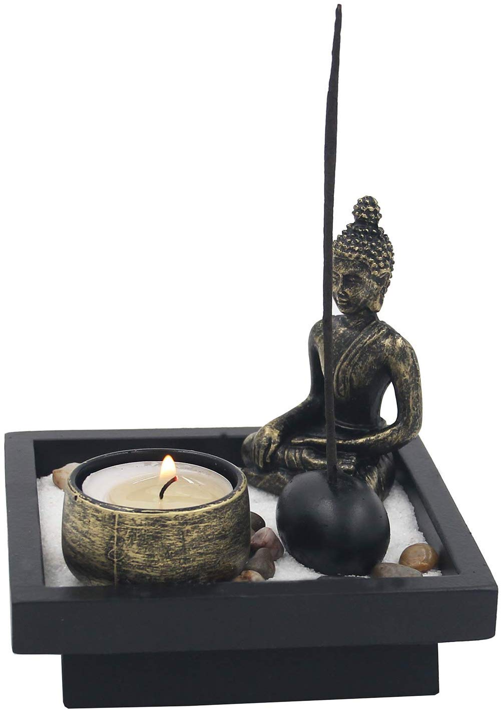 Mini Zen Garden Buddha Statue Candle and Incense Holder Complete Set Home Décor Gift - DharmaObjects