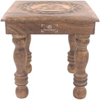 Solid Mango Wood Hand Carved Puja Shrine Altar Meditation Table (Triquetra) - DharmaObjects