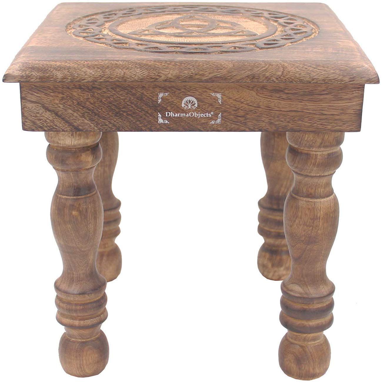 Solid Mango Wood Hand Carved Puja Shrine Altar Meditation Table (Triquetra) - DharmaObjects