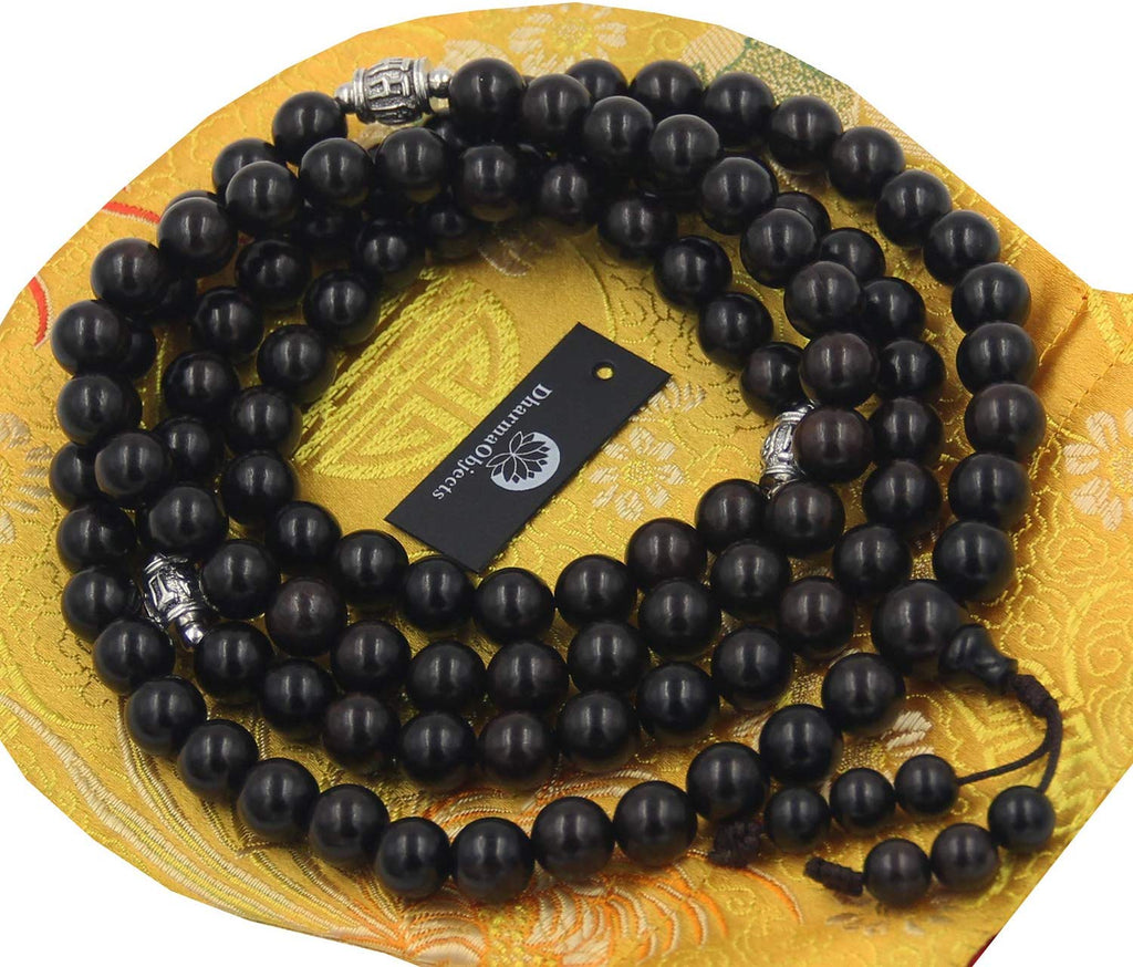 Tibetan Buddhist Meditation 108 Beads Ebony Wood MALA for Compassion (Ebony Wood) - DharmaObjects