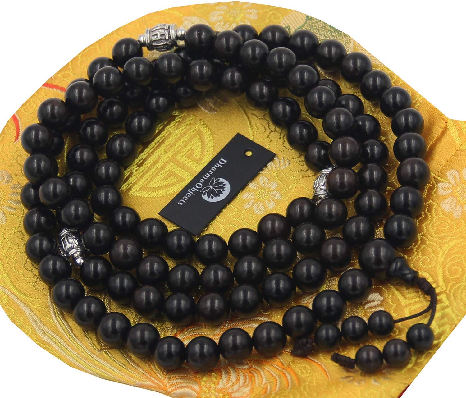 Tibetan Buddhist Meditation 108 Beads Ebony Wood MALA for Compassion (Ebony Wood) - DharmaObjects