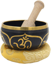 Tibetan OM Singing Bowl Set ~ With Mallet, Brocade Cushion & Carry Bag ~ For Meditation, Chakra Healing, Prayer, Yoga - DharmaObjects