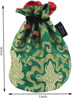 Tibetan Handmade Brocade Cloth Singing Bowl Storage Carrying Case Bag (Green) - DharmaObjects