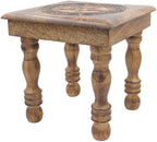 Solid Mango Wood Hand Carved Puja Shrine Altar Meditation Table (Pentagram Star) - DharmaObjects