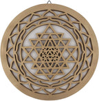 Large Shri Yantra Charka Yoga Meditation Hindu Sacred Handcrafted Wooden Wall Decor Hanging Art (Gold, 15.75 Inches) - DharmaObjects
