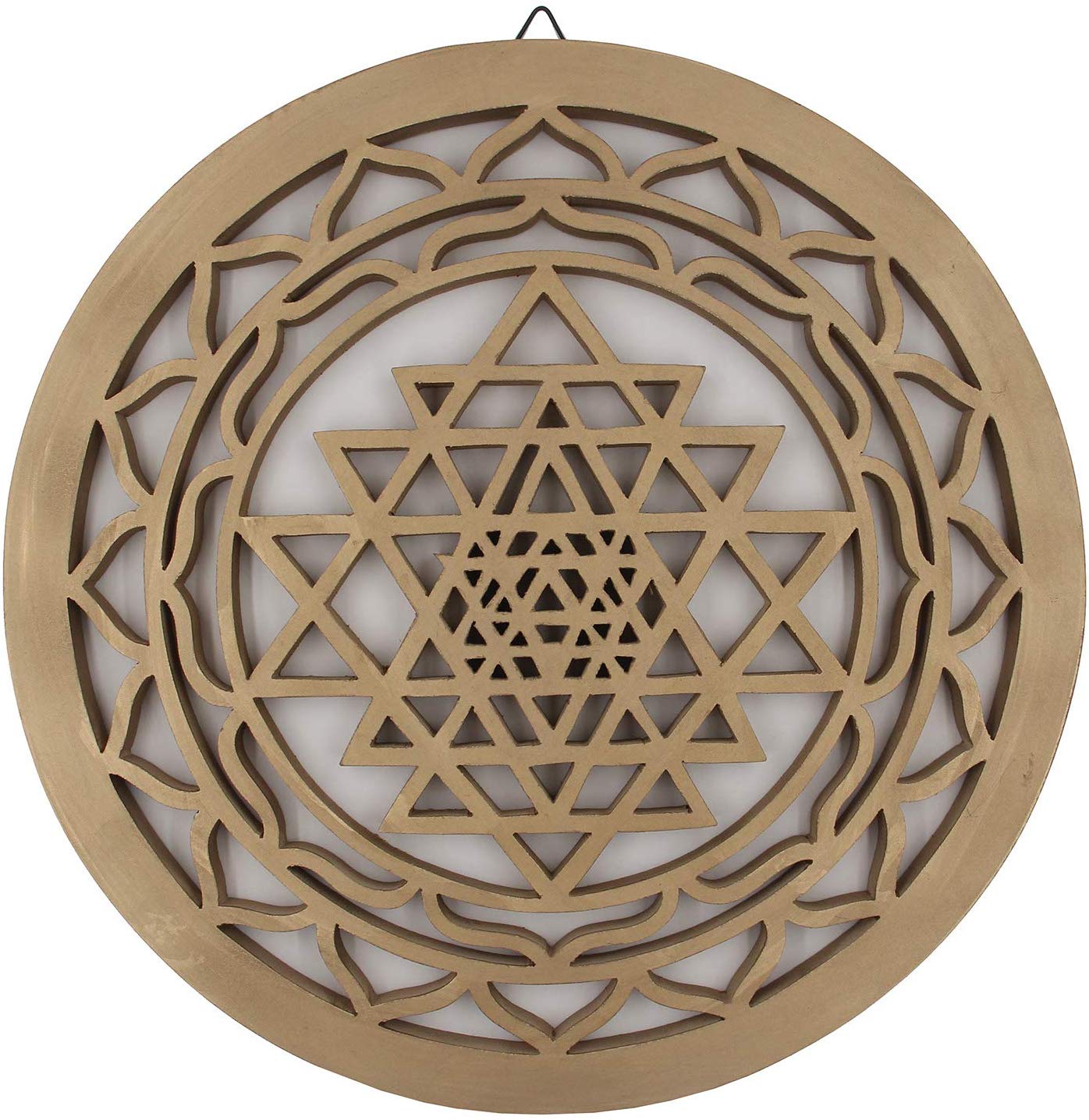 Large Shri Yantra Charka Yoga Meditation Hindu Sacred Handcrafted Wooden Wall Decor Hanging Art (Gold, 15.75 Inches) - DharmaObjects