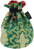 Tibetan Handmade Brocade Cloth Singing Bowl Storage Carrying Case Bag (Green) - DharmaObjects