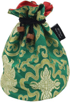 Tibetan Handmade Brocade Cloth Singing Bowl Storage Carrying Case Bag (Green) - DharmaObjects