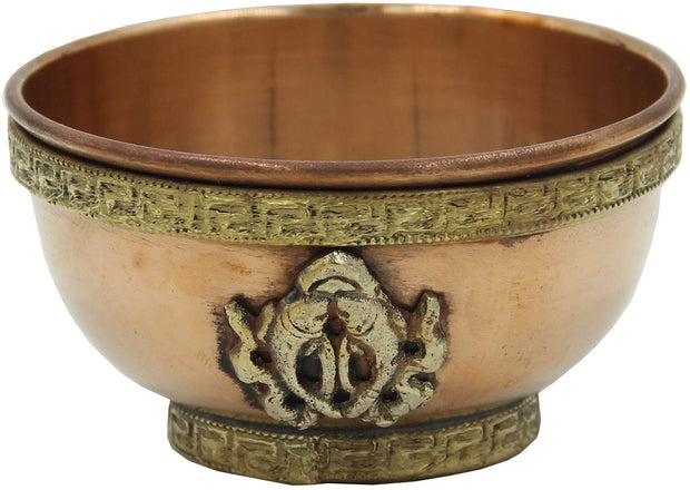 Copper Offering Bowl Incense Burner Holder (3 Inches, Golden Fish) - DharmaObjects