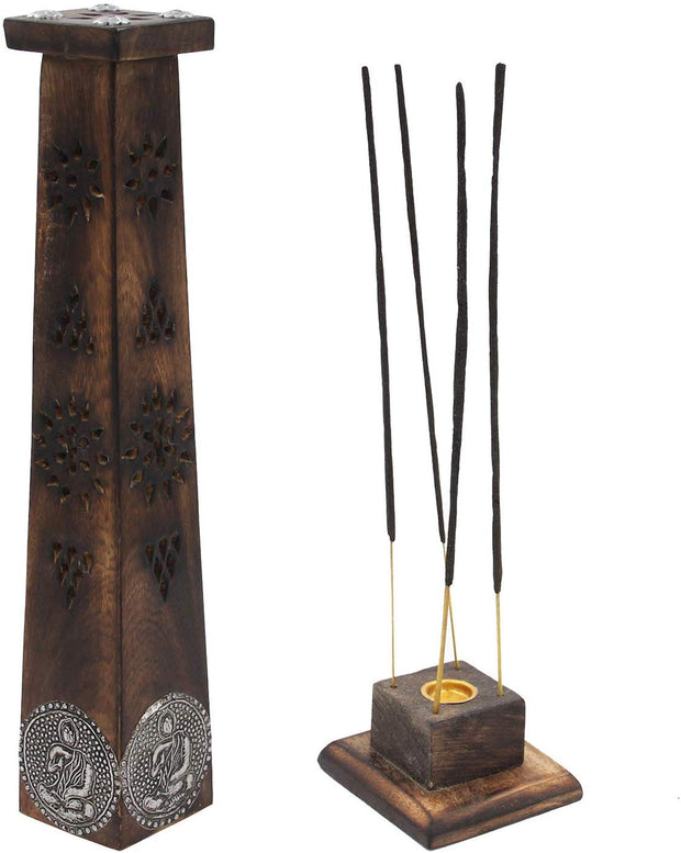 Wooden Artisan Decor Table Top Incense Stick Holder Burner Tower Stand (Blessing) - DharmaObjects