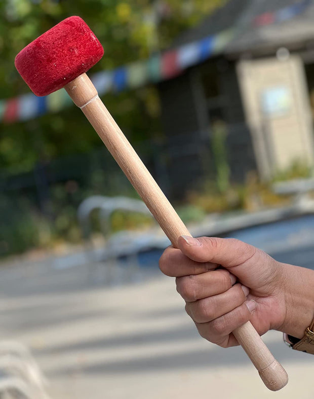 DharmaObjects Tibetan Singing Bowls Gong 12" Felt & Wood Striker Mallet (12" X 2.5")