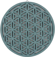 Large Flower of Life Sacred Geometry Positive Energy Handcrafted Wooden Wall Decor Hanging Art (Turquoise, 15.75 Inches) - DharmaObjects