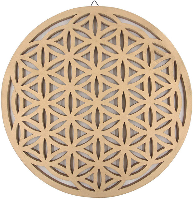 Large Flower of Life Sacred Geometry Positive Energy Handcrafted Wooden Wall Decor Hanging Art (Gold, 15.75 Inches) - DharmaObjects