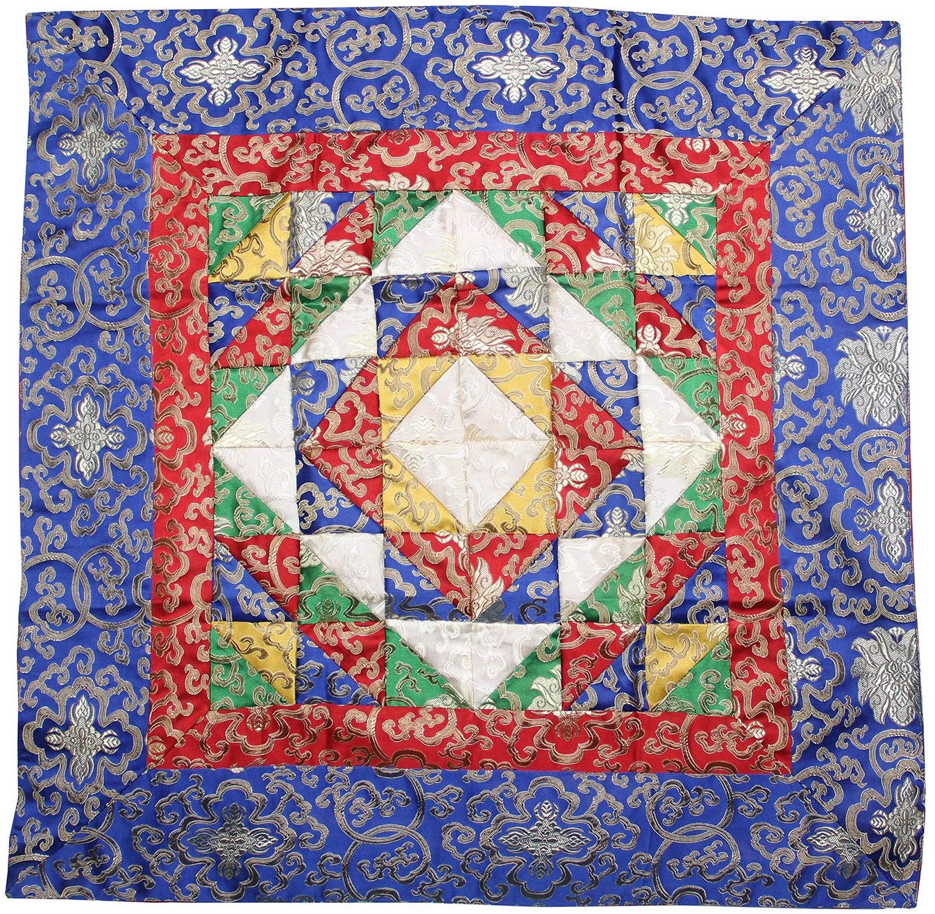 Tibetan Patch Silk Brocade Table Runner/Shrine Cover/Altar Cloth/Table Cover (37 X 37 Inches) - DharmaObjects