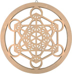 Large Metatron Cube Sacred Geometry Handcrafted Wooden Wall Decor Hanging Art (Gold, 15.75 Inches) - DharmaObjects