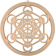 Large Metatron Cube Sacred Geometry Handcrafted Wooden Wall Decor Hanging Art (Gold, 15.75 Inches) - DharmaObjects