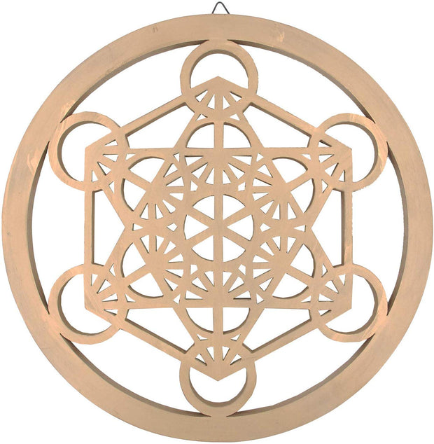 Large Metatron Cube Sacred Geometry Handcrafted Wooden Wall Decor Hanging Art (Gold, 15.75 Inches) - DharmaObjects
