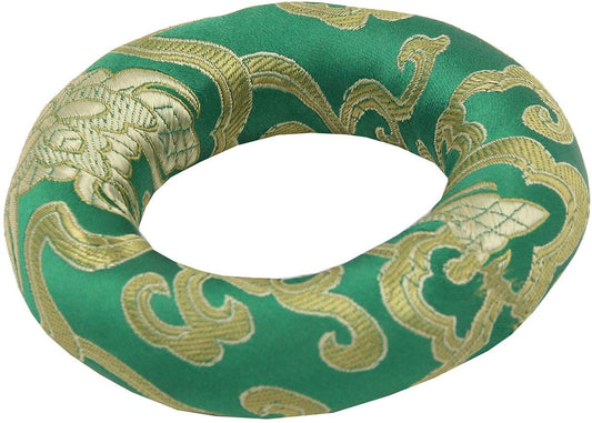 Silk Brocade Ring Cushion Pillow for Tibetan Singing Bowl Hand Made Nepal (Green) - DharmaObjects
