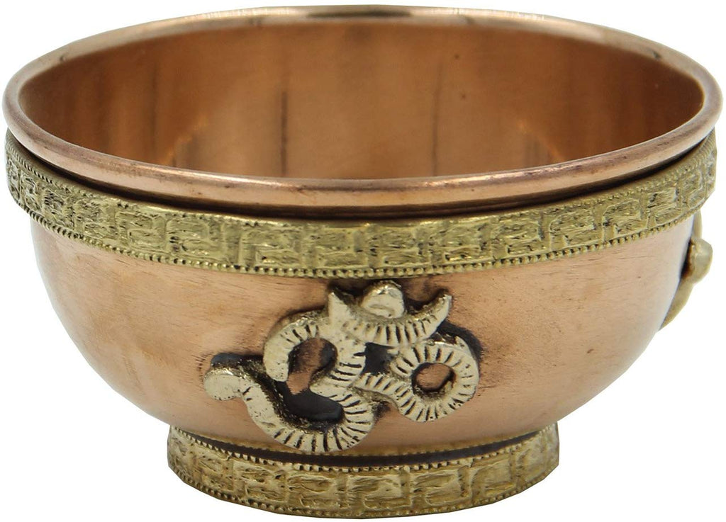 Copper Offering Bowl Incense Burner Holder (3 Inches, Om) - DharmaObjects