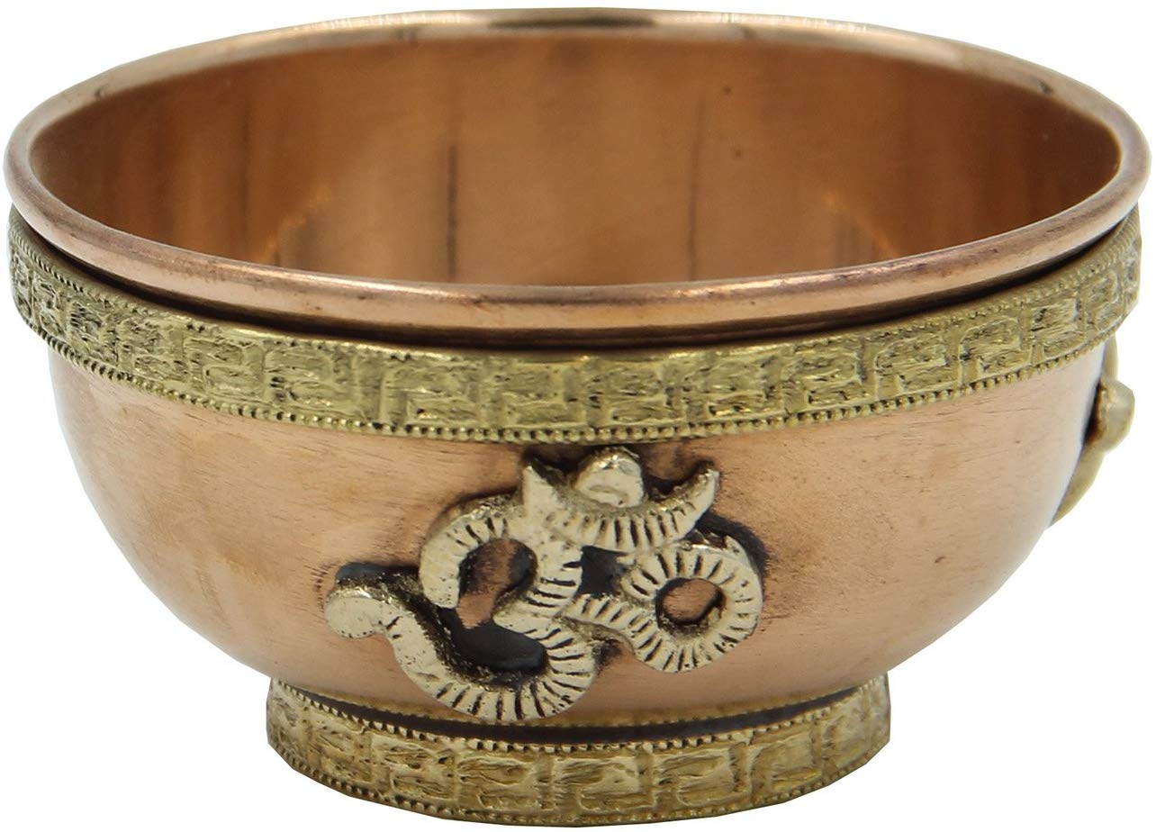 Copper Offering Bowl Incense Burner Holder (3 Inches, Om) - DharmaObjects