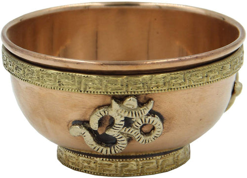Copper Offering Bowl Incense Burner Holder (3 Inches, Om) - DharmaObjects