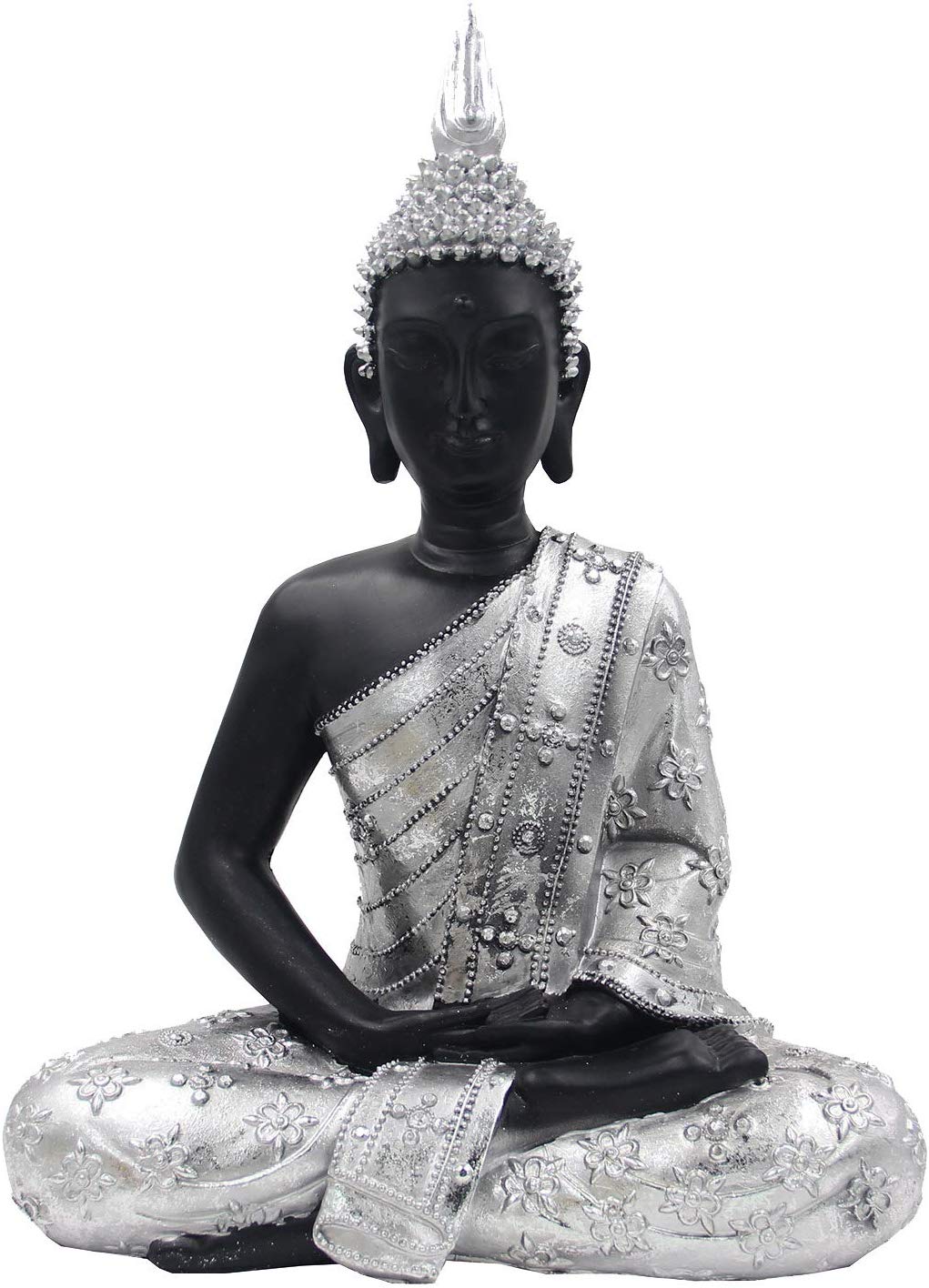 Meditating Buddha Statue Zen Mindfulness Peace Harmony (Silver, 11 Inches) - DharmaObjects