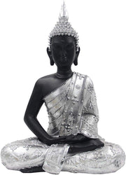 Meditating Buddha Statue Zen Mindfulness Peace Harmony (Silver, 11 Inches) - DharmaObjects