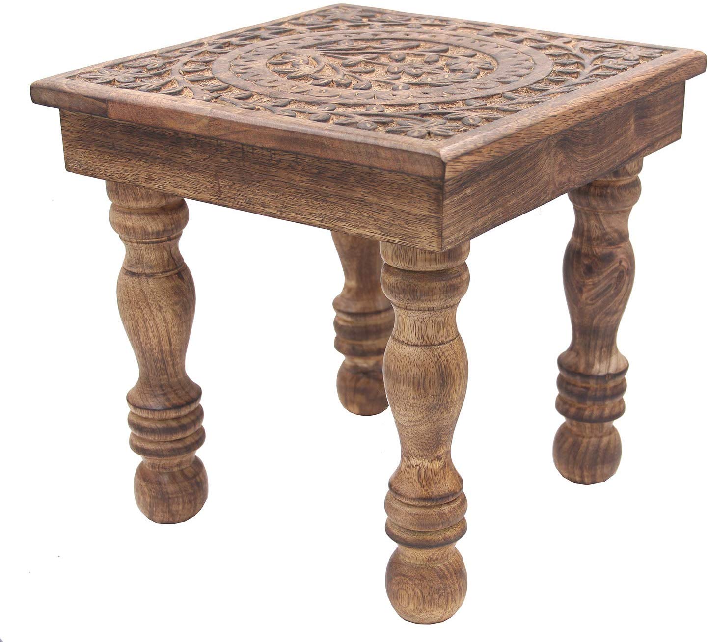 Solid Mango Wood Hand Carved Prayer Puja Shrine Altar Meditation Table (Tree of Life) - DharmaObjects