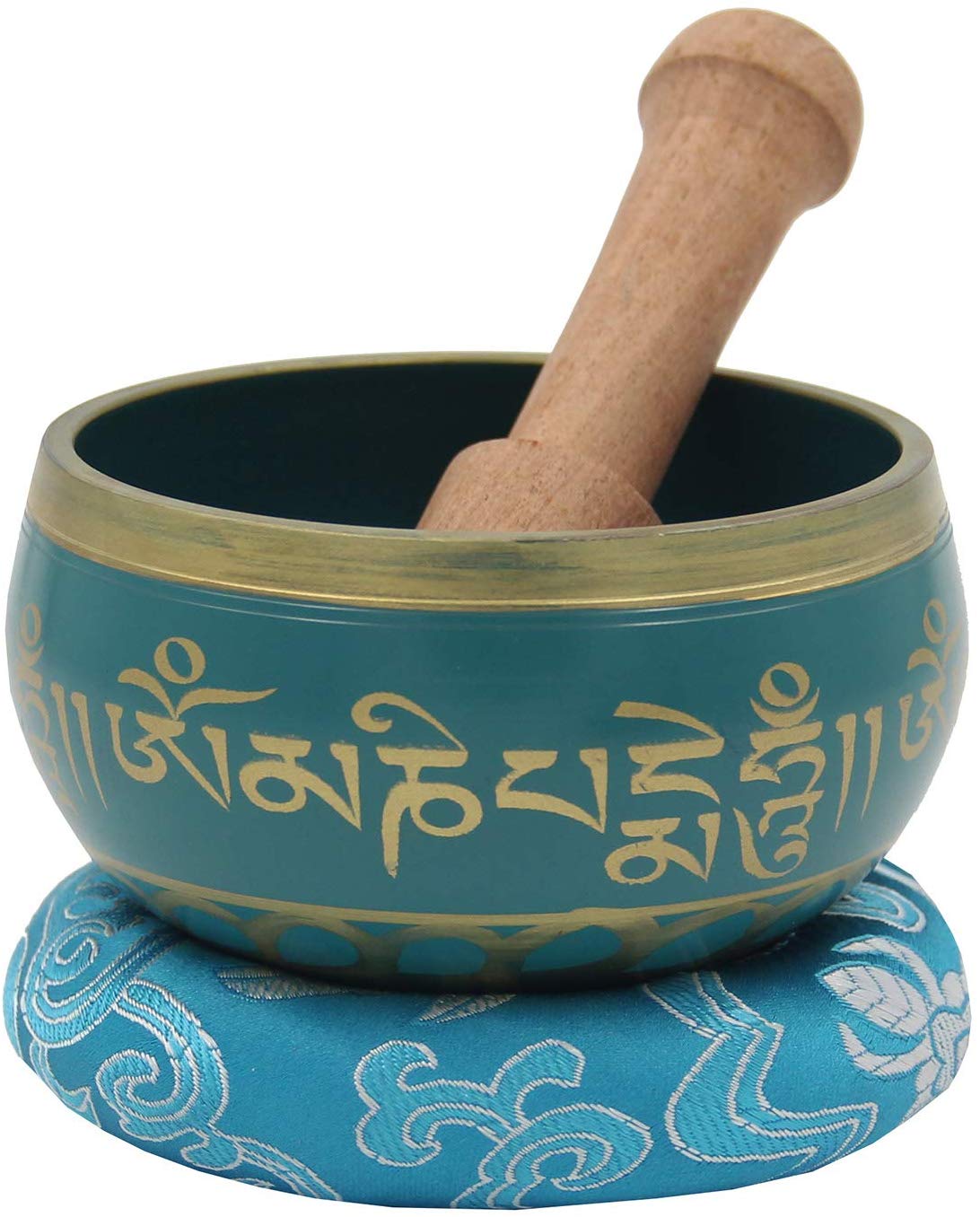 Tibetan Meditation Om Mani Singing Bowl/Cushion/Mallet (Turquoise) - DharmaObjects