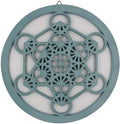 Large Metatron Cube Sacred Geometry Handcrafted Wooden Wall Decor (Turquoise, 15.75 Inches) - DharmaObjects