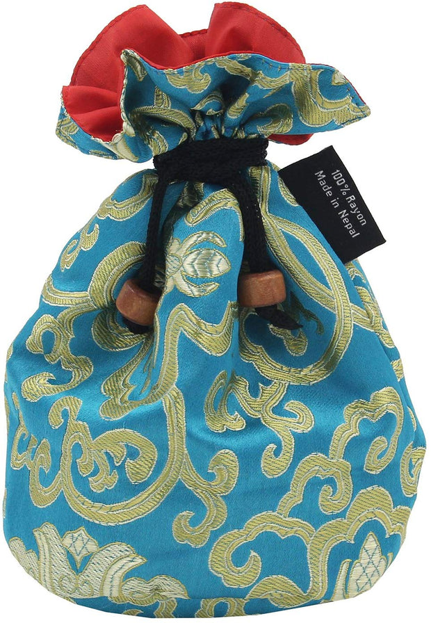 Tibetan Handmade Brocade Cloth Singing Bowl Storage Carrying Case Bag (Turquoise) - DharmaObjects