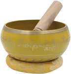 Tibetan Meditation Om Mani Padme Hum Peace Singing Bowl With Mallet (X-Large, Yellow) - DharmaObjects