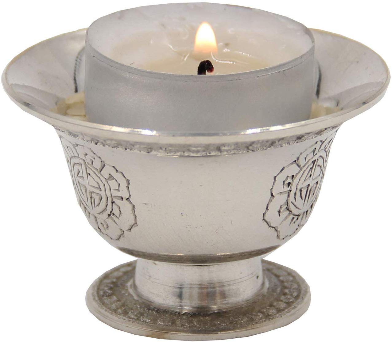 Ghee Lamp Holder Candle Holder Tibetan Brass Oil Butter Lamp Buddhist Supplies (Silver Small) - DharmaObjects