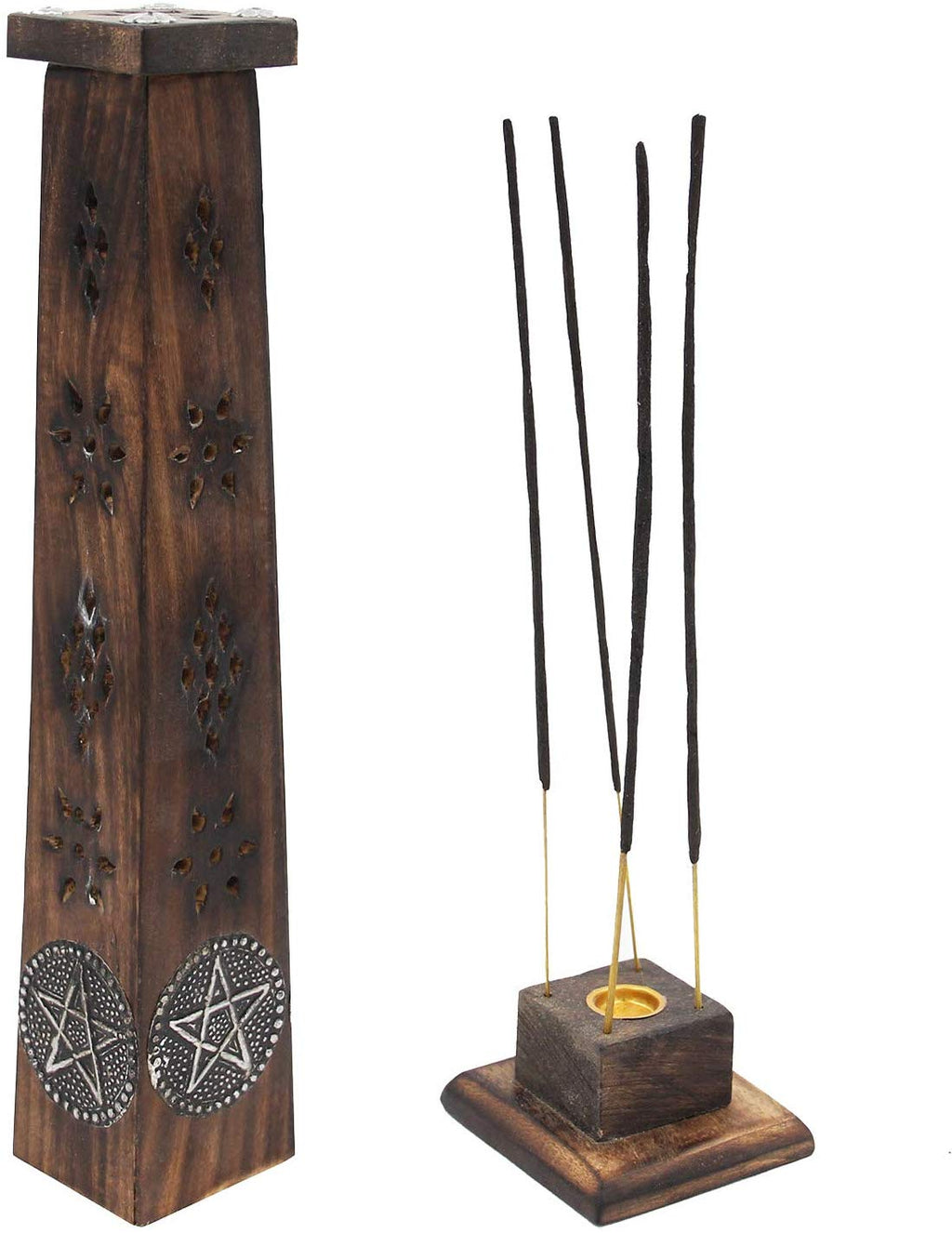 Wooden Artisan Decor Table Top Incense Stick Holder Burner Tower Stand (Star) - DharmaObjects