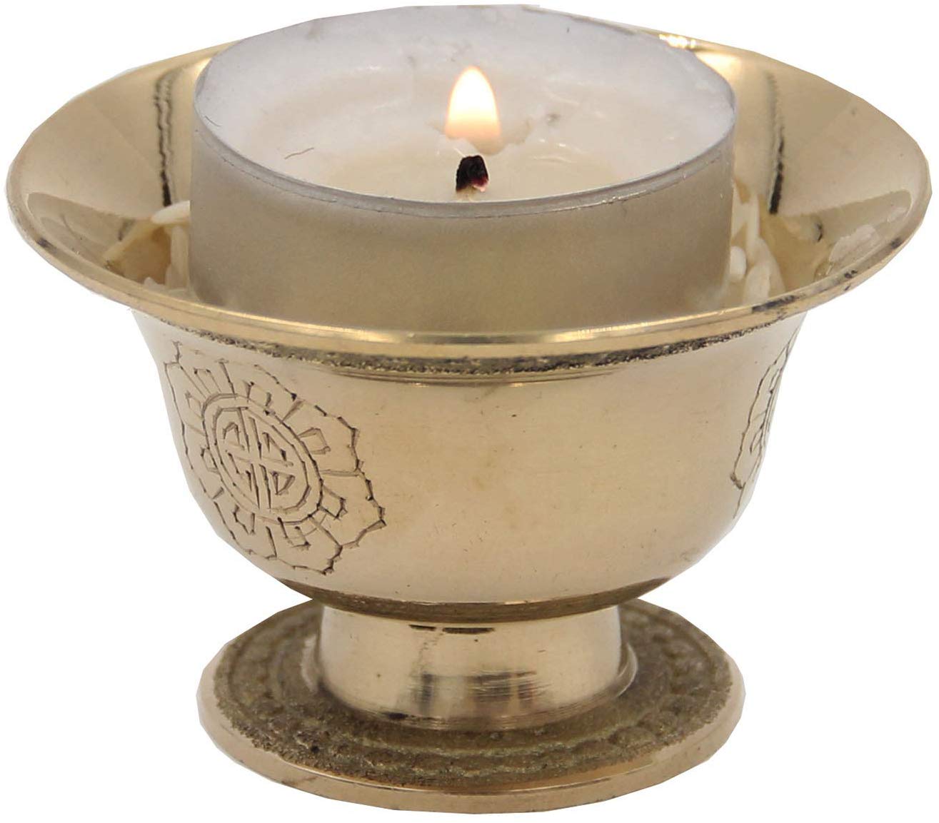 Ghee Lamp Holder Candle Holder Tibetan Brass Oil Butter Lamp Buddhist Supplies (Medium) - DharmaObjects