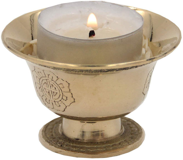 Ghee Lamp Holder Candle Holder Tibetan Brass Oil Butter Lamp Buddhist Supplies (Medium) - DharmaObjects