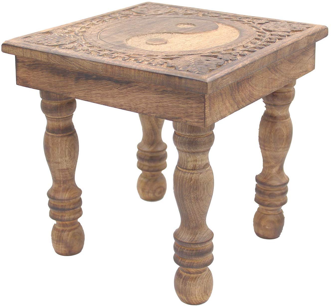 Solid Mango Wood Hand Carved Prayer Puja Shrine Altar Meditation Table (Yin Yang) - DharmaObjects