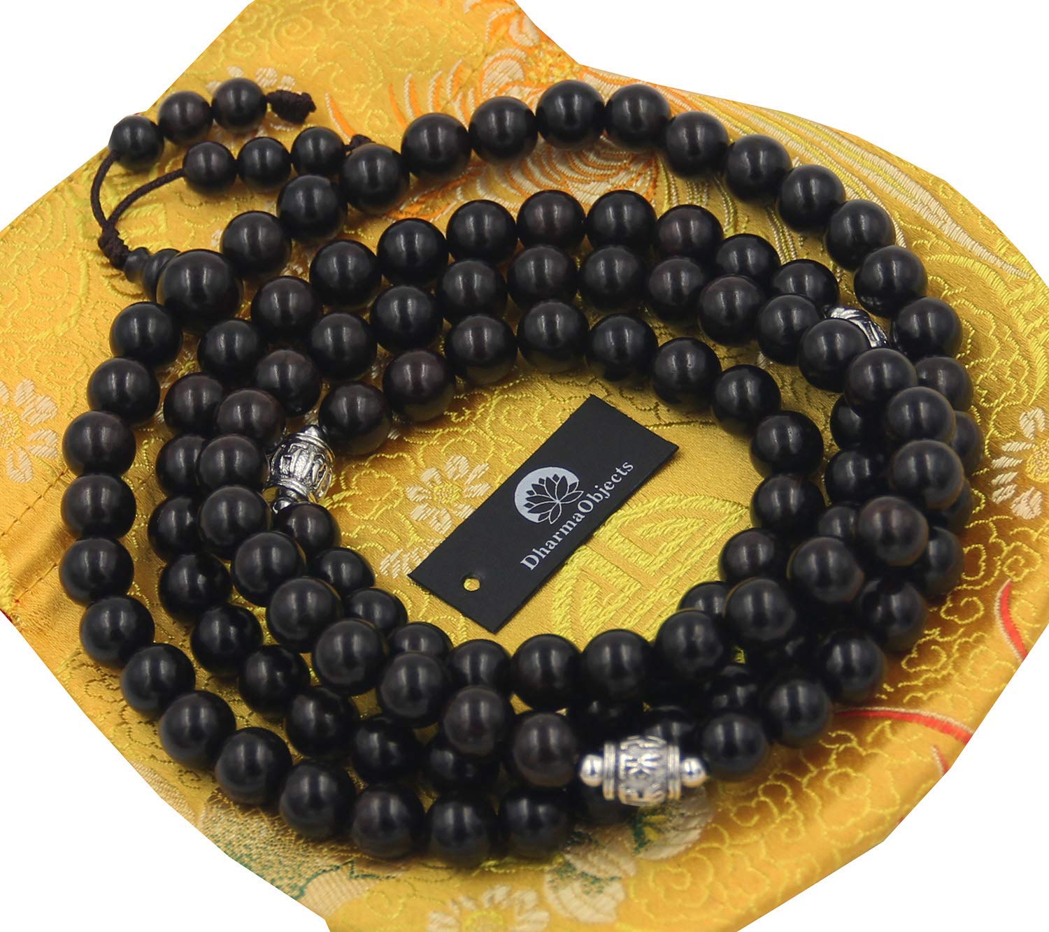 Tibetan Turquoise 108 Beads Mala Meditation Yoga With Silver Guru Bead And Silver Spacers - DharmaObjects