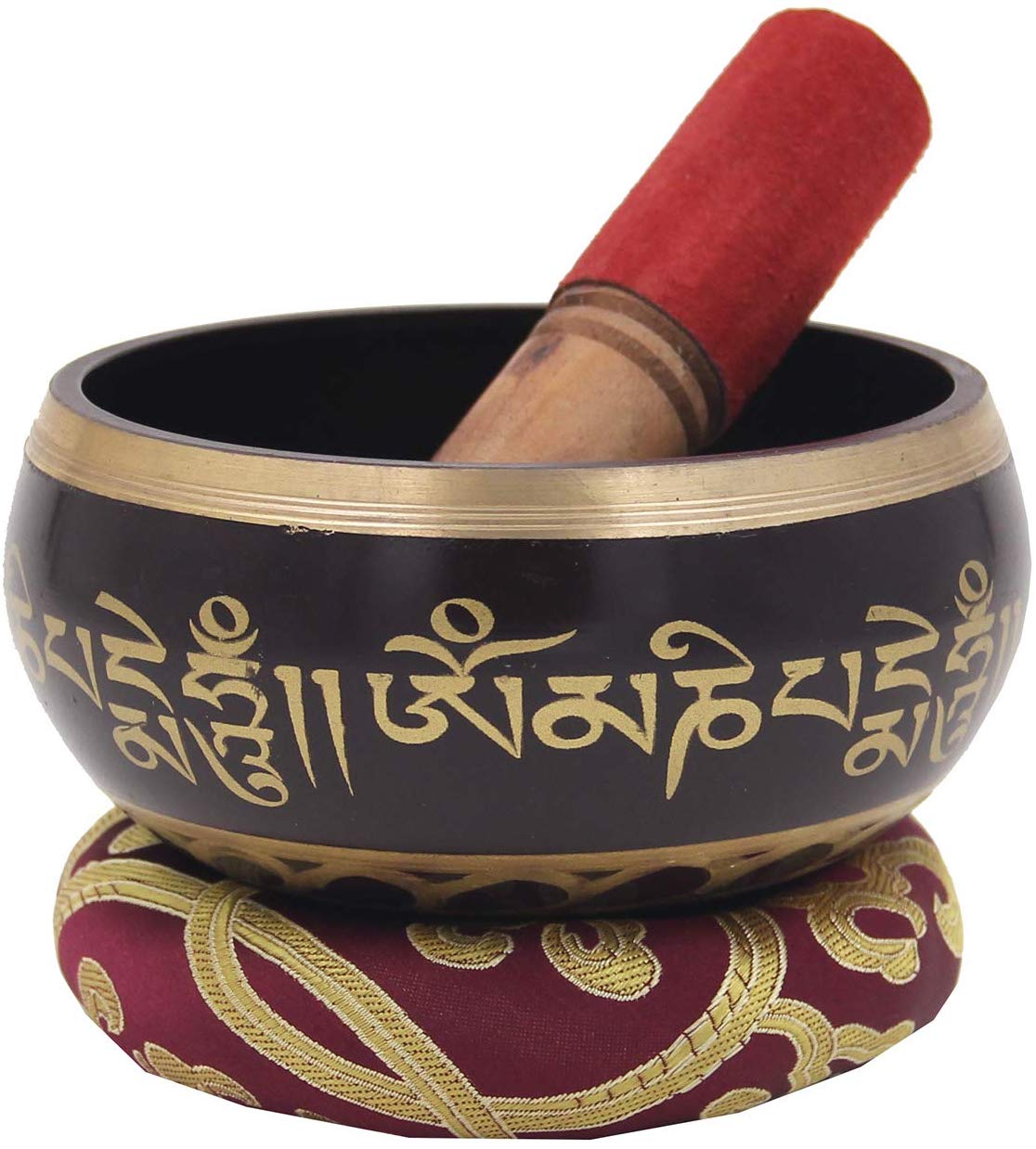 Medium Tibetan Meditation Om Mani Padme Hum Peace Singing Bowl With Mallet - DharmaObjects